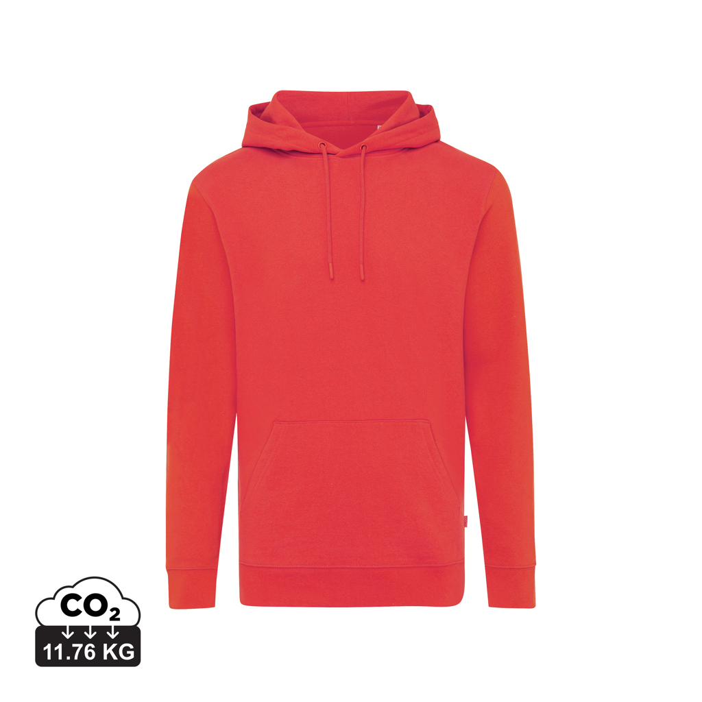 Sweat capuche unisexe publicitaire coton recyclé 340g Iqoniq Jasper luscious red